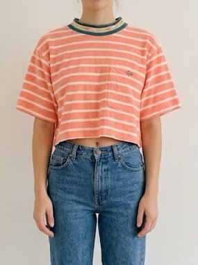 Vintage 90s Gotcha Striped Cotton Cropped Tee Medium